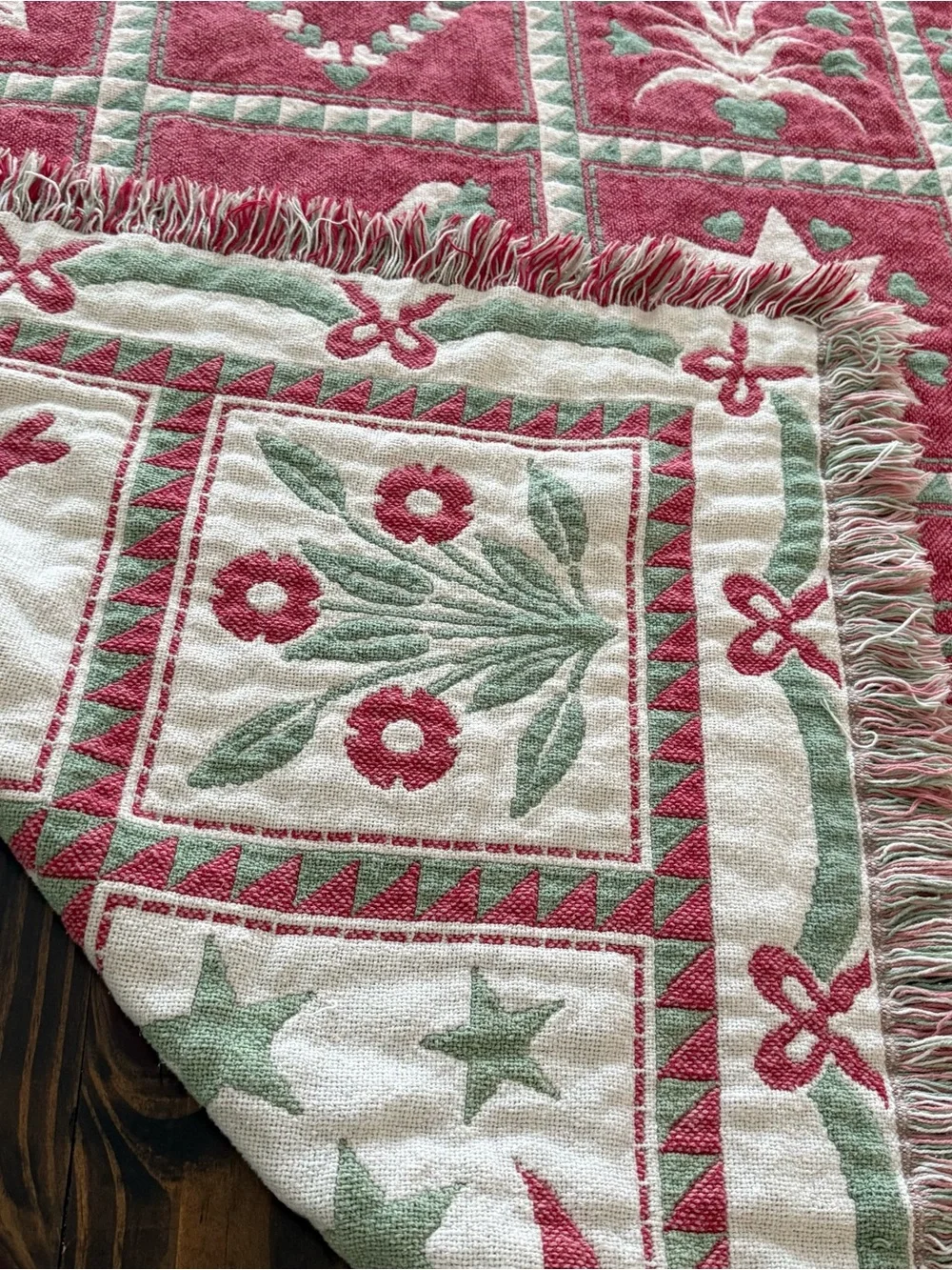 Vintage Cotton Fringe Throw Blanket Cottagecore 80-90s Country Theme Cottagecore
